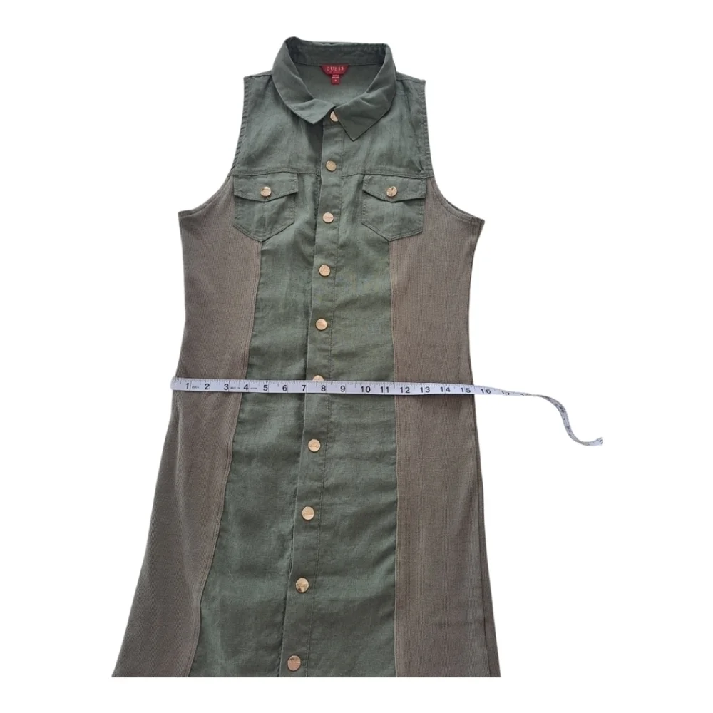 GUESS linen khaki sleeveless mini dress snap closure tunic - Picture 9 of 13